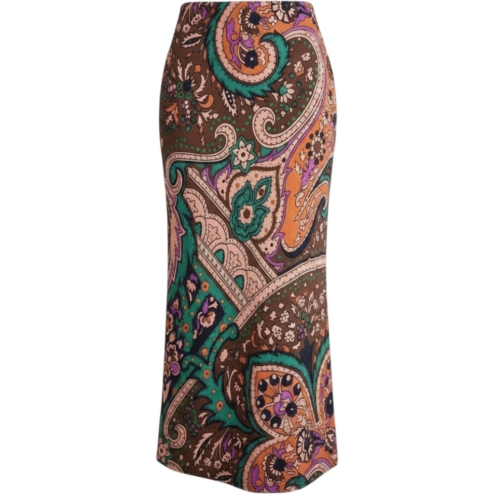 Anthropologie Paisley Maxi Skirt Brown Orange Boho Column Long Skirt XS